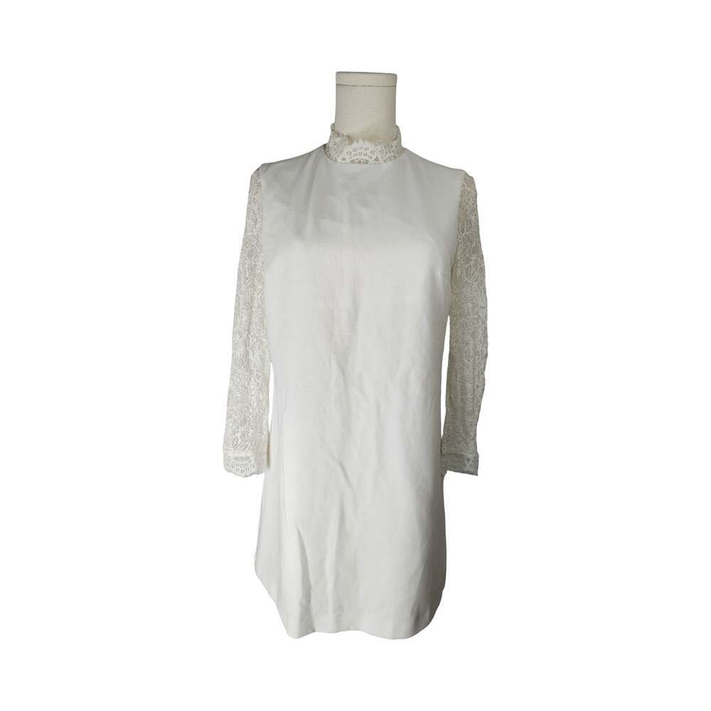 Topshop Petite White Lace Long Sleeve Mock Neck Mini Dress US 4